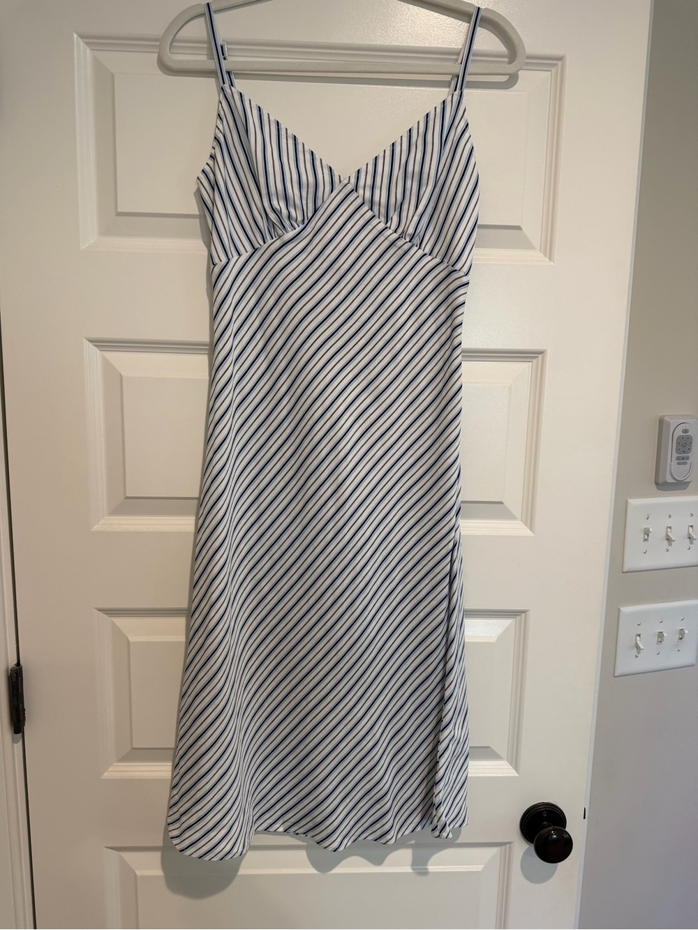 Michael Kors White and Navy Striped Slip Midi Dress